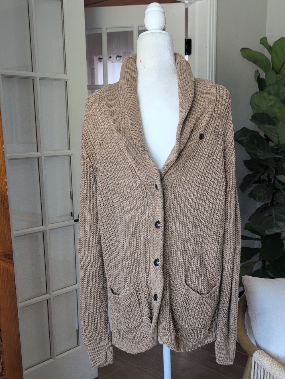 Ralph Lauren Denim & Supply Chunky Shawl Collar Button-Up Linen Cardigan Large